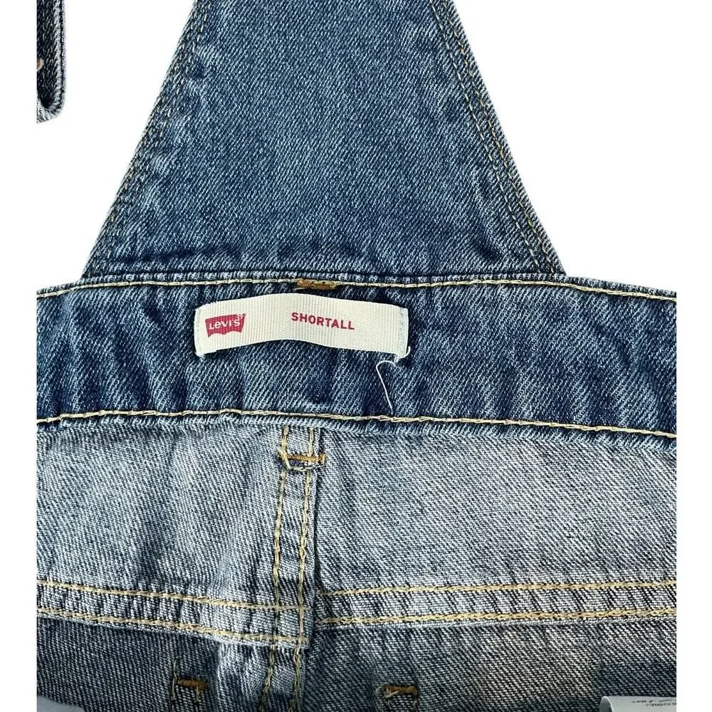 Levi’s Girls Denim Short Overalls Size 7 Patchwork Cow Print Bandana Distressed